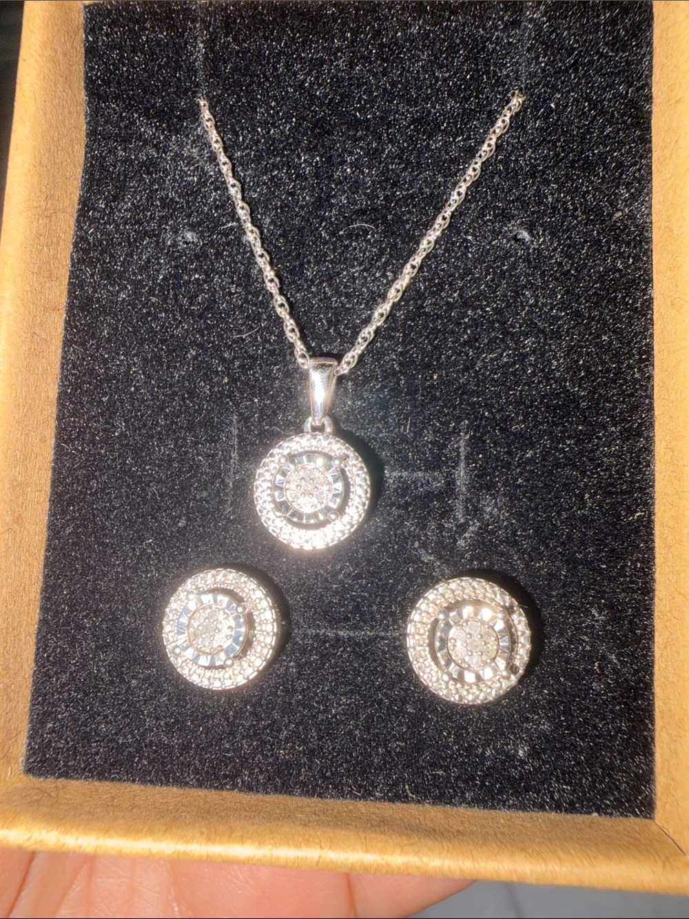 Sterling Silver Diamonds Pendant Necklace and Stud Earrings Set
